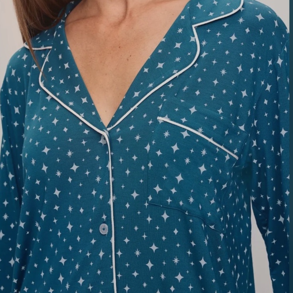 Eberjey GISELE Pajama Set Womens Long Sleeve Pant Printed Sapphire/Ivory - Picture 3 of 7